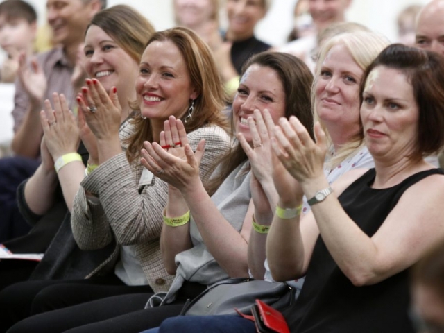 The audience applauding actor Sally Phillips, special guest and speaker at FestABLE, the UK's first National Festival of Specialist Learning hosted by the National Star College, Ullenwood, near Cheltenham   - 2 June 2018